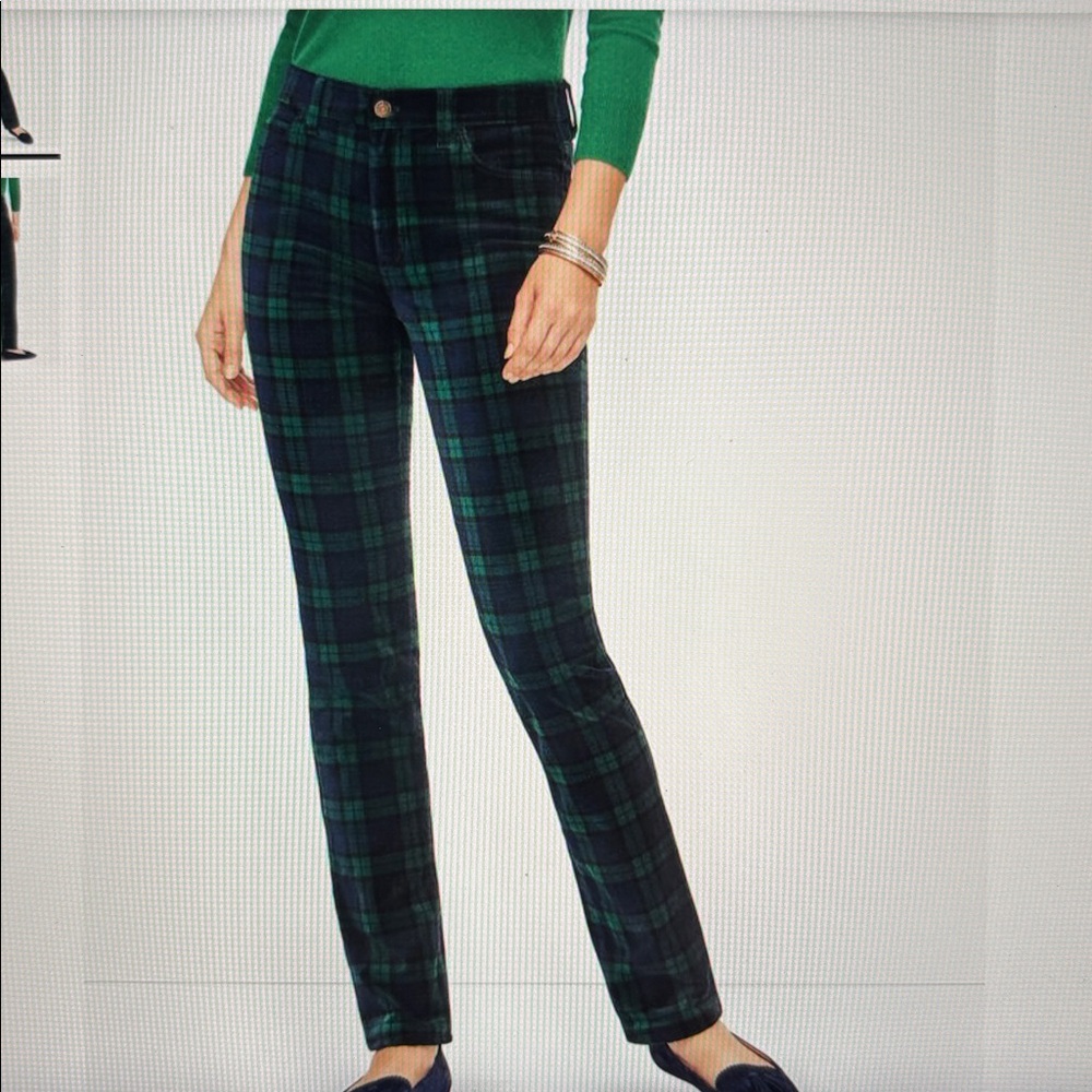 Talbots NWT Size 16P Velveteen Straight Leg Pants - Black Watch Plaid Tartan